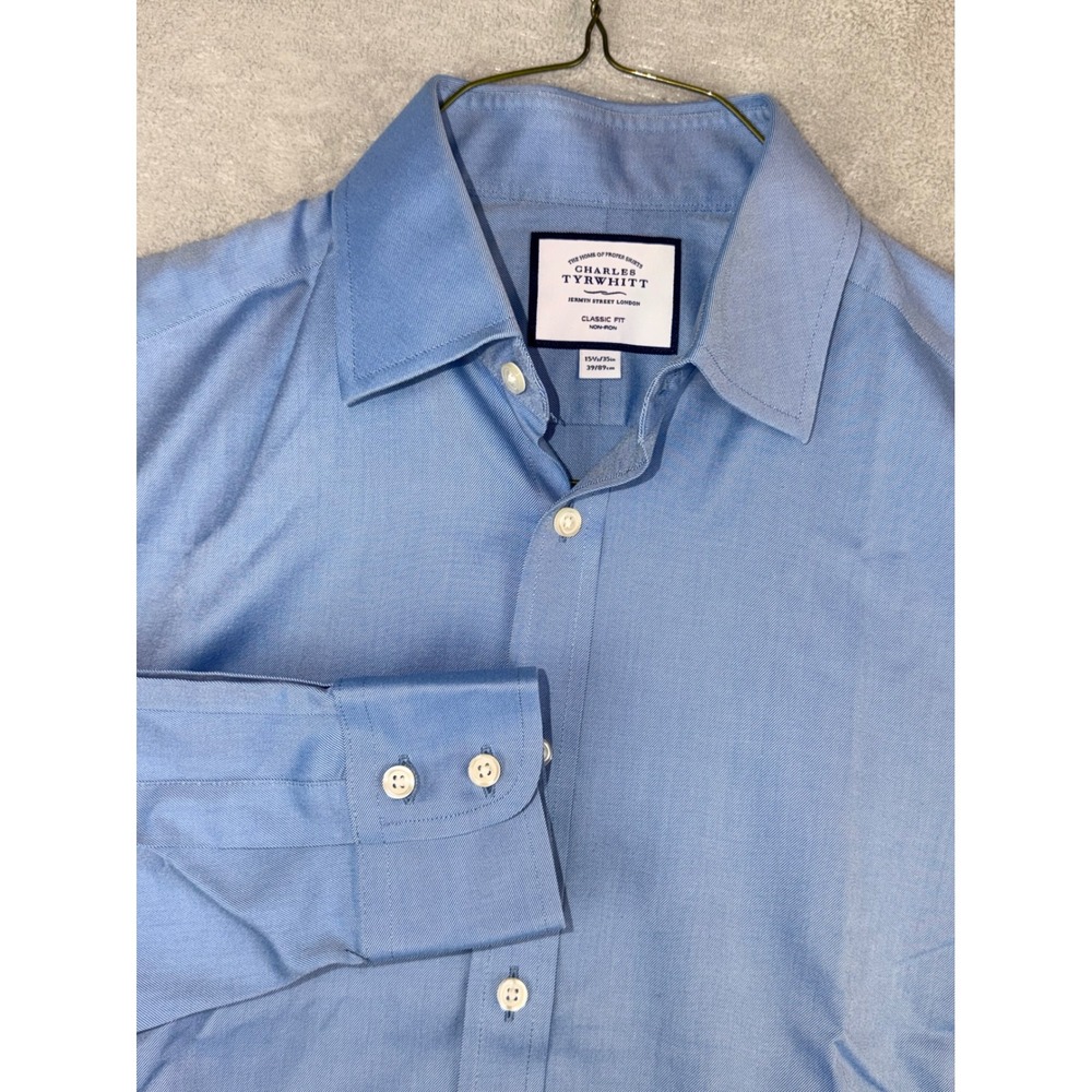 Charles Tyrwhitt Mens 15.5X35 Light Blue Non-Iron Classic Fit Dress Shirt